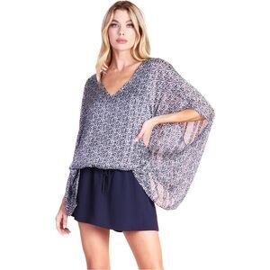 Tyche Starlet Print Oversized Caftan Batwing Chic Front Ruched Hemline Top M